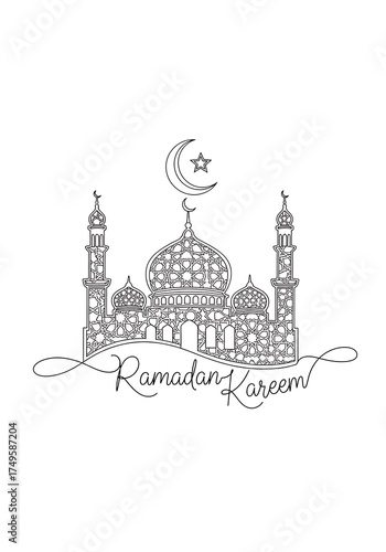 Ramadan Kareem Mosque Illustration - A Minimalist Design for Islamic Celebrations.