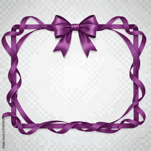 Vector illustration of vector art of elegant purple ribbon frame with a bow, perfect for adding a touch of sophistication to your designs and projects