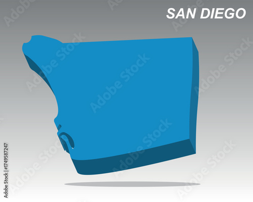 Trendy 3D vector map of San Diego, United States. A clean, modern isometric graphic for projects in the United States, United States