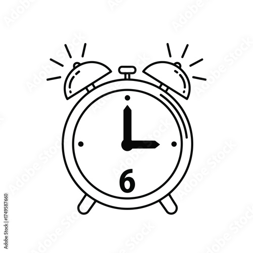 Vector illustration of vector art of alarm clock ringing at six oclock time to wake up and start the day with energy