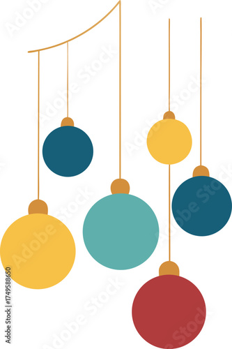 Small golden baubles cluster hanging from thin ribbon elegant festive decor