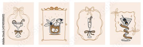 Christmas cocktail party invitation and poster drawing Vintage vector illustration