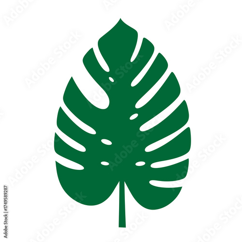 Minimalist Dark Green Monstera Deliciosa Leaf Icon Design