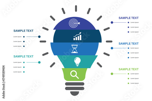 Segmented Light Bulb Infographic with 5 steps Coded Business Concepts
