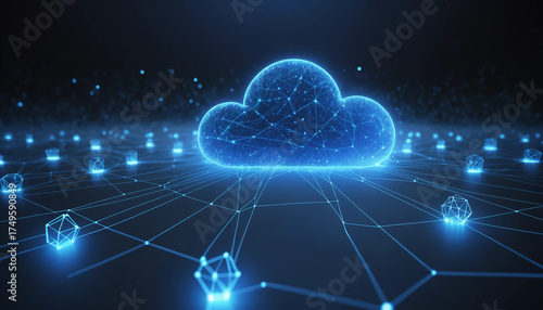 Concept de cloud bleu et réseau de stockage de données  informations avec connexions numériques. Internet.