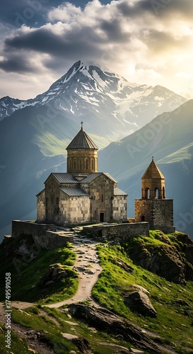 Gergeti Trinity Church - A Majestic Landmark in the Caucasus Mountains.