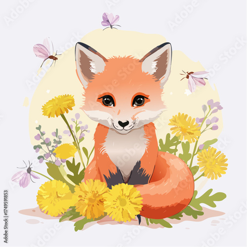 Fuchsbaby auf der Blumenwiese