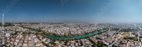 Daytime landscape of the city of Manavgat. View from the air.
