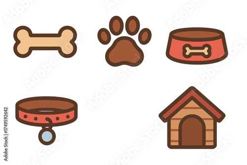 Stylized icons for pet care and accessories featuring bone and paw print