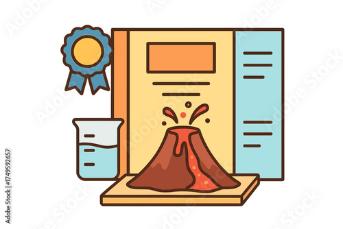 Erupting volcano model and award ribbon for science fair display