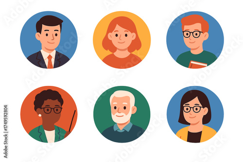 Six diverse professional avatars in circular frames for user profiles