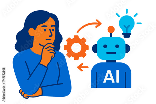 Woman thinking about artificial intelligence process and idea generation