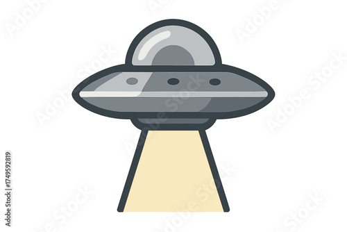 Classic flying saucer icon with downward light beam illustration