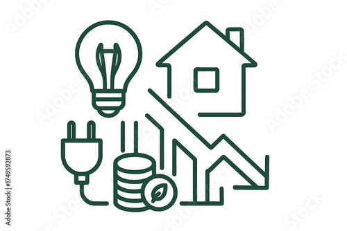 Energy cost reduction concept with house and light bulb icons