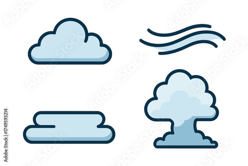 Stylized weather icons set with cloud and wind symbols