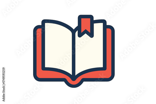 Open book icon with detailed bookmark ribbon element