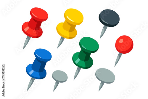 Assortment of colorful push pins with sharp metal points