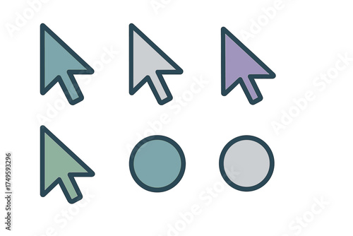 Computer mouse cursor pointers and selection circle icons set