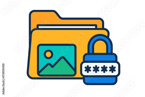 Password protected image folder security concept icon