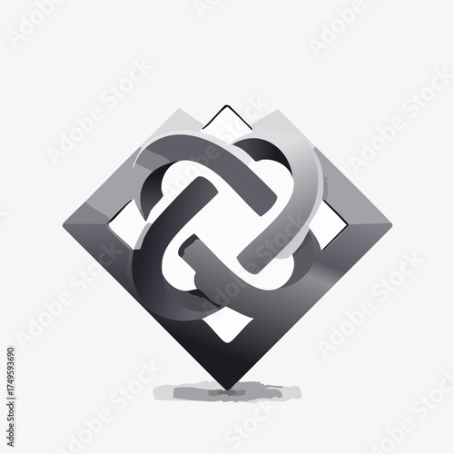 Abstract 3 d emblem with intertwined shapes and geometric diamond
