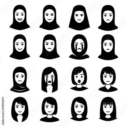 Diverse expressions of women in various emotional states and moods.