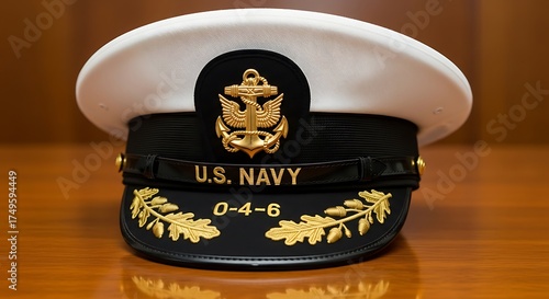 Close-up of a U.S. Navy Officers Hat.