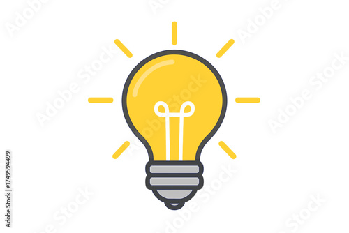 Glowing incandescent light bulb with bright rays on clean white background