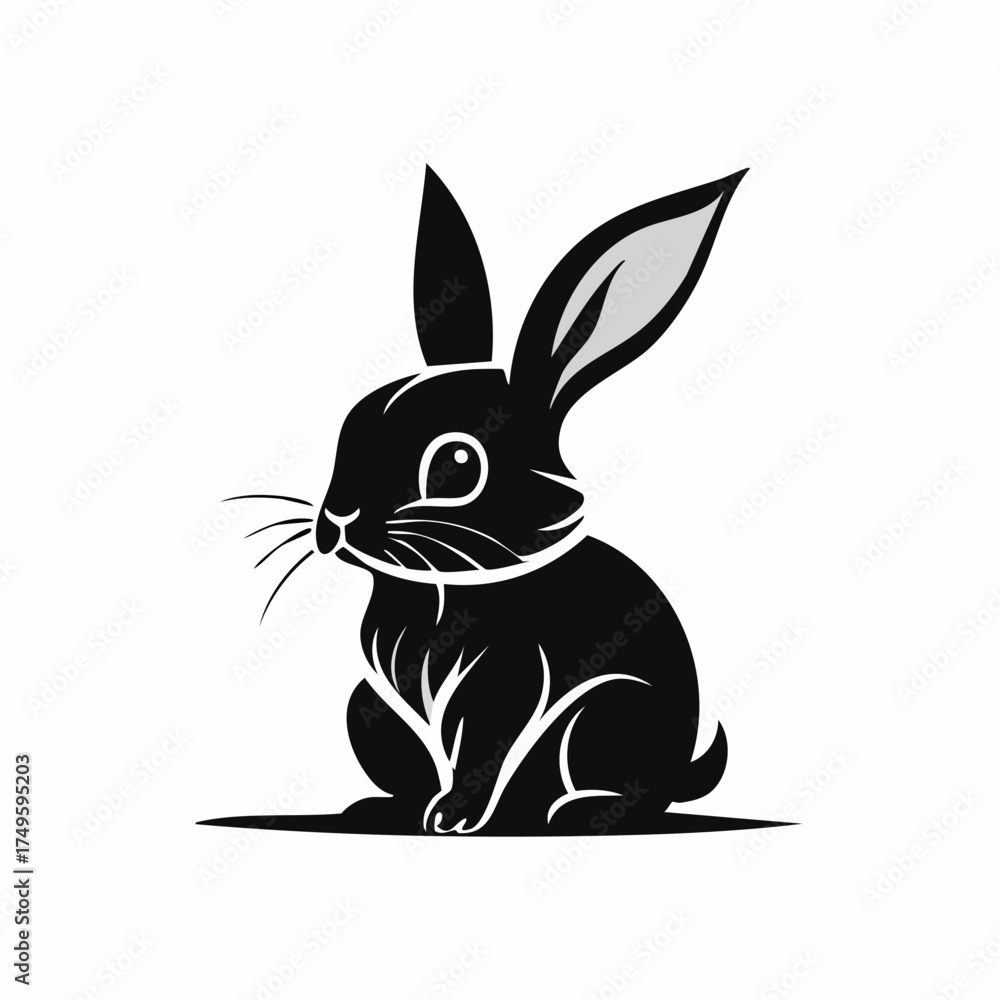 Fototapeta premium Black rabbit illustration on white background vector design for various purposes