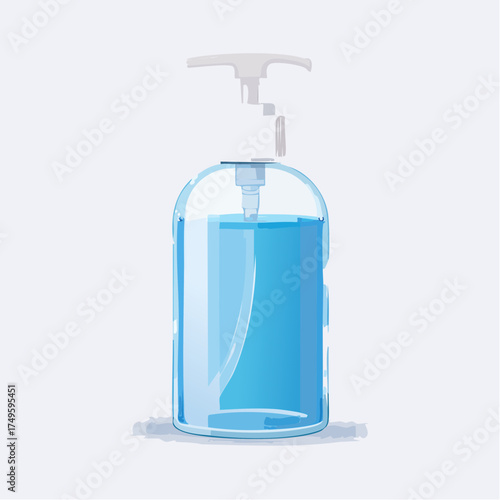 Blue hand sanitizer bottle illustration on a clean white background