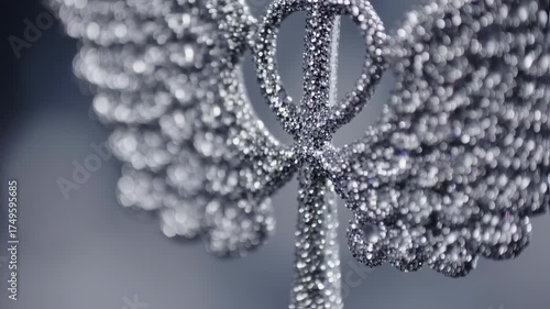 Detailed Close Up of a Silver Winged Emblem with Intricate Design.