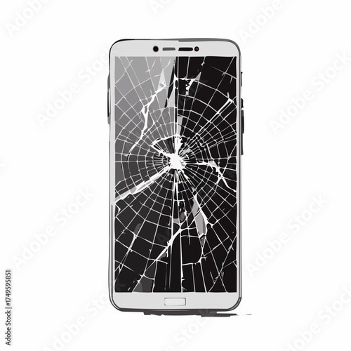 Broken smartphone screen isolated on white background damage concept vector