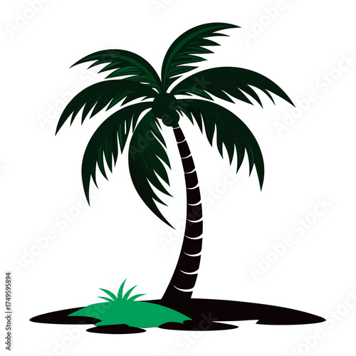 Palm tree on a small island with grass on white background Keywords: palm tree, island, tropical