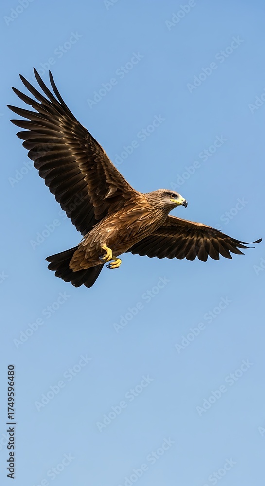 Obraz premium Majestic Black Kite Soaring Through the Clear Blue Sky.