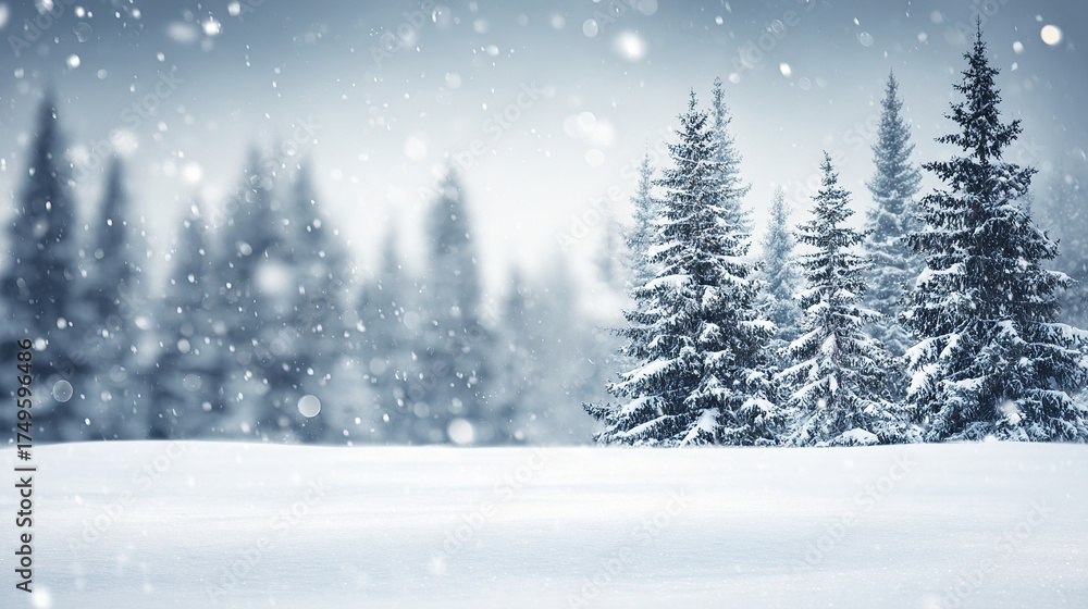 Obraz premium winter snow scene pine tree background
