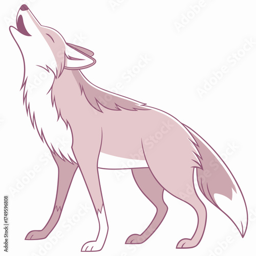 Lone wolf howling to the sky, stylized cartoon illustration 