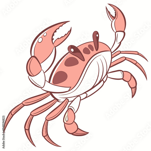 Cute cartoon crab with pincers and body in pink colors