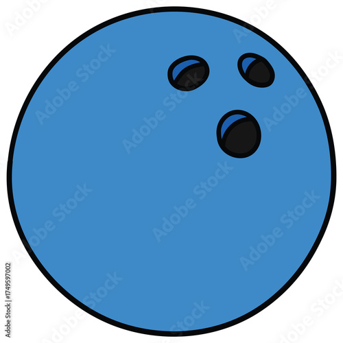Hand-drawn cartoon blue bowling ball on a white background.
