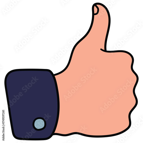 Hand-drawn cartoon thumb up gesture on a white background.