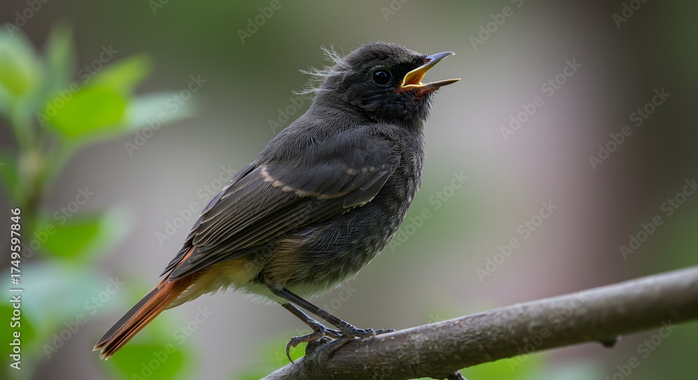 Fototapeta premium Baby bird singing outdoors