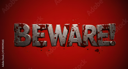 Menacing bloody text spelling Beware on a dark red background for a horror or Halloween theme