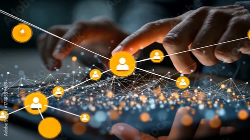 Hand Interacting with Digital Interface of Social Network and Connections
