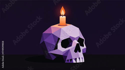 Illustration Of A Skull With A Burning Candle On Its Head, A Spooky Halloween Atmosphere Vector Design Template
