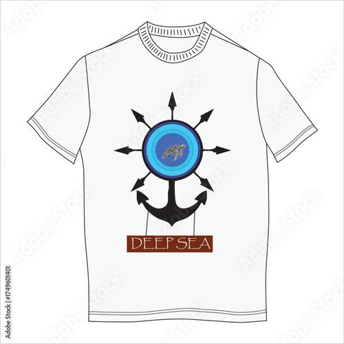 Deep Sea Anchor and turtle Nautical T-Shirt Design