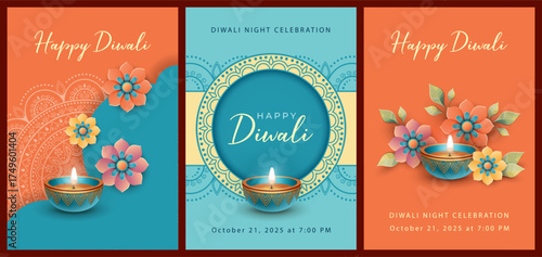 Diwali holiday card collection. Set of Diwali templates for holiday greeting cards, backgrounds, social media banner, marketing