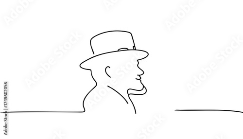Single line drawing in modern minimalist style of Saint Patrick portrait on white background with copy space