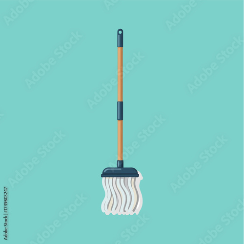 Cleaning mop icon logo flat vector design