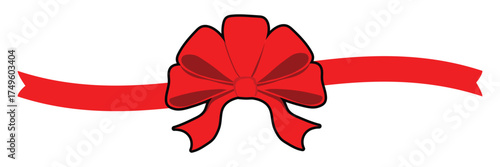 Elegant Red Gift Ribbon and Bow Decoration for Greeting Card or Template