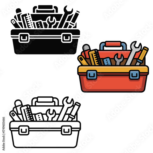 toolbox outline coloring book page line art outlined vector illustration flat color cartoon style