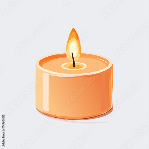 Candle illustration orange tealight with lit flame on white background