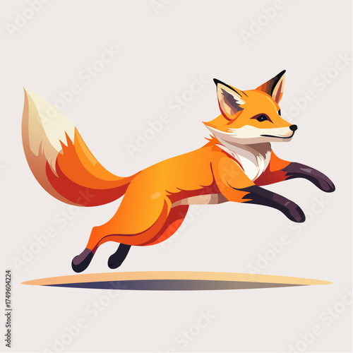 Cartoon fox in mid air dynamic illustration on white background